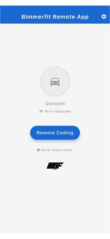 Bimmerfit-App-Startansicht mit dem Button Remote Coding